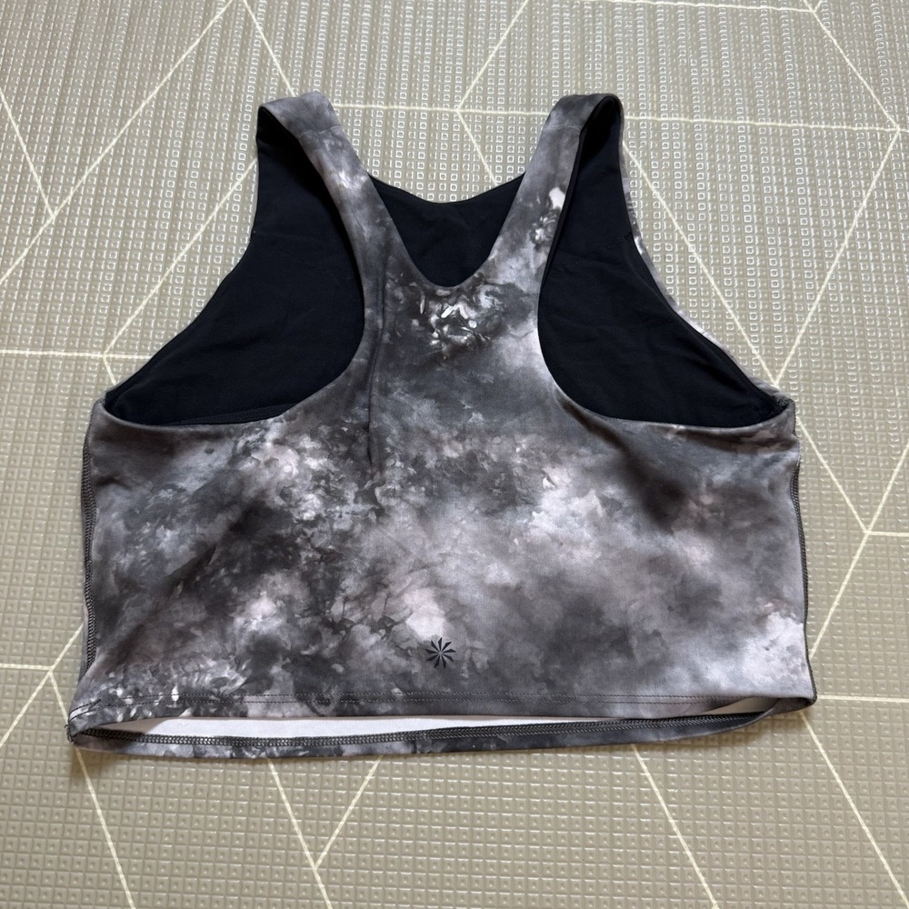 Athleta Conscious Crop Printed Tank Bra M Gray Tie Dye D-DD Light Support - Picture 3 of 7